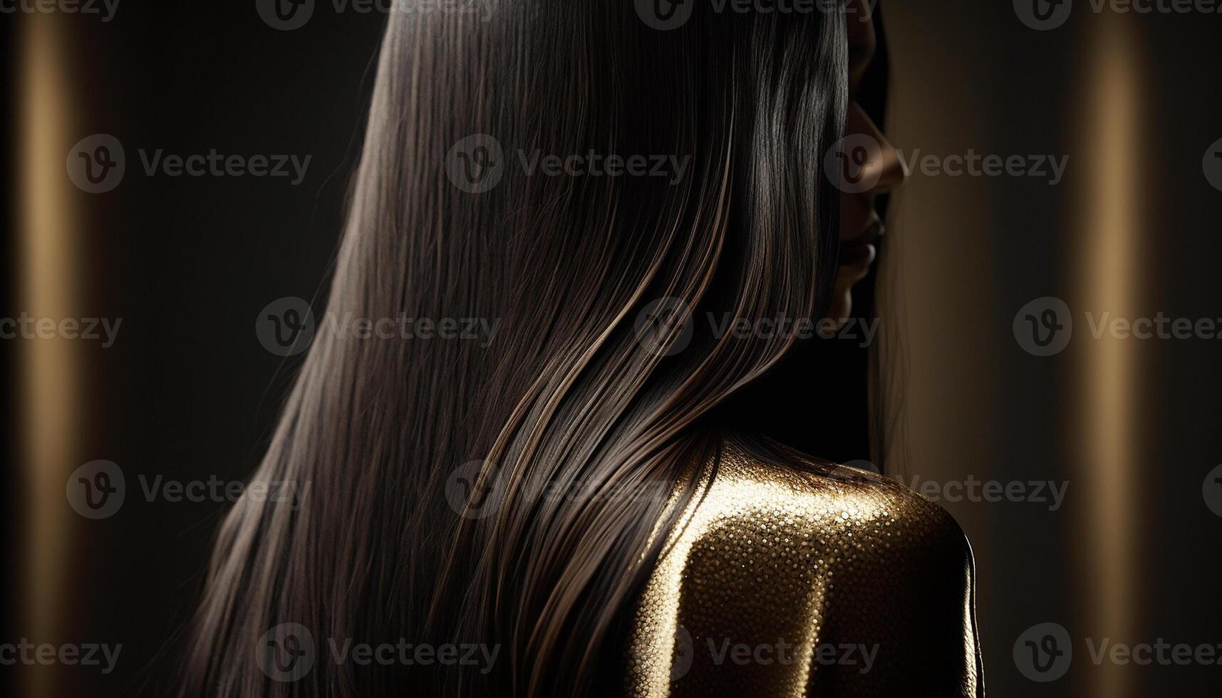 magnifique longue cheveux. beauté femme avec luxueux marron cheveux. génératif ai photo