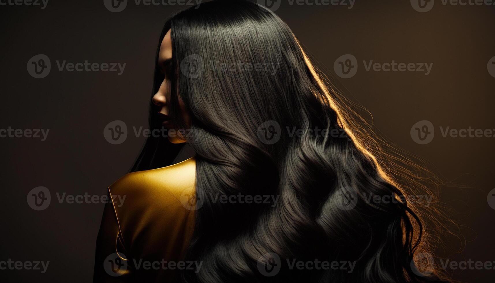 magnifique longue cheveux. beauté femme avec luxueux marron cheveux. génératif ai photo