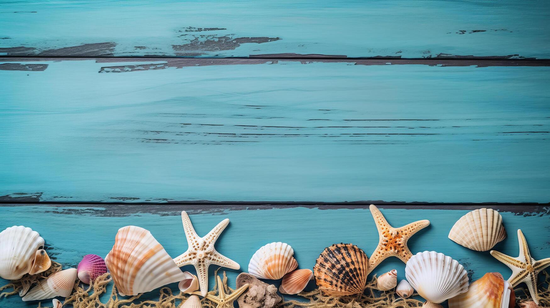 bleu été Contexte avec coquilles. illustration ai génératif photo