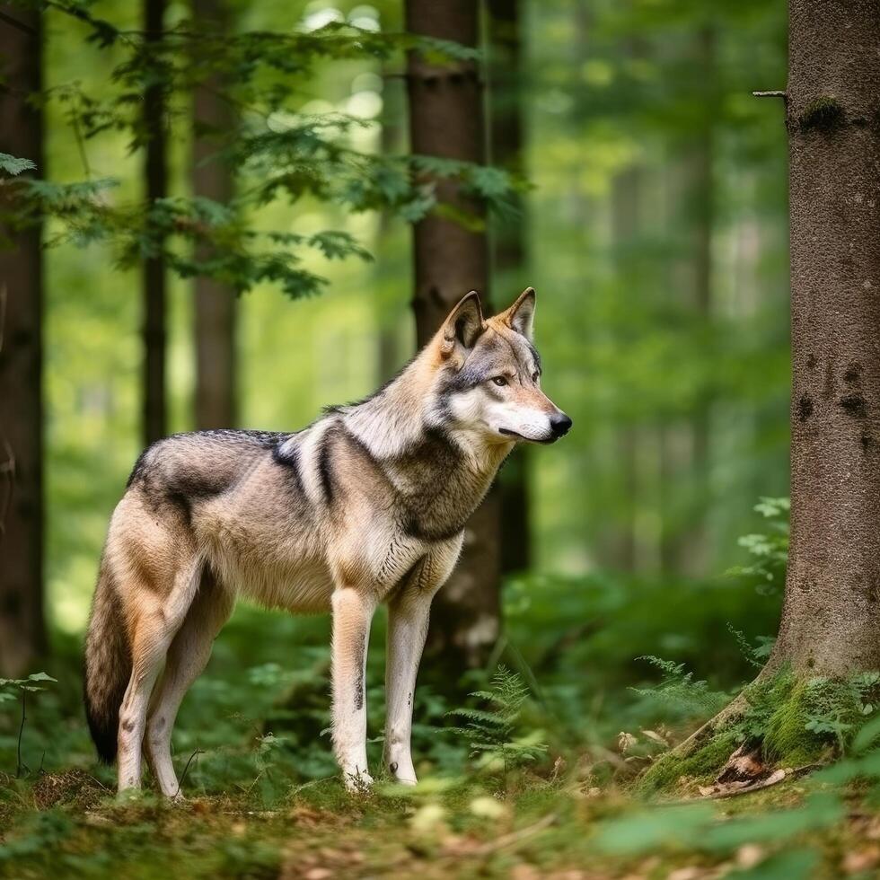 Loup dans forêt. illustration génératif ai photo