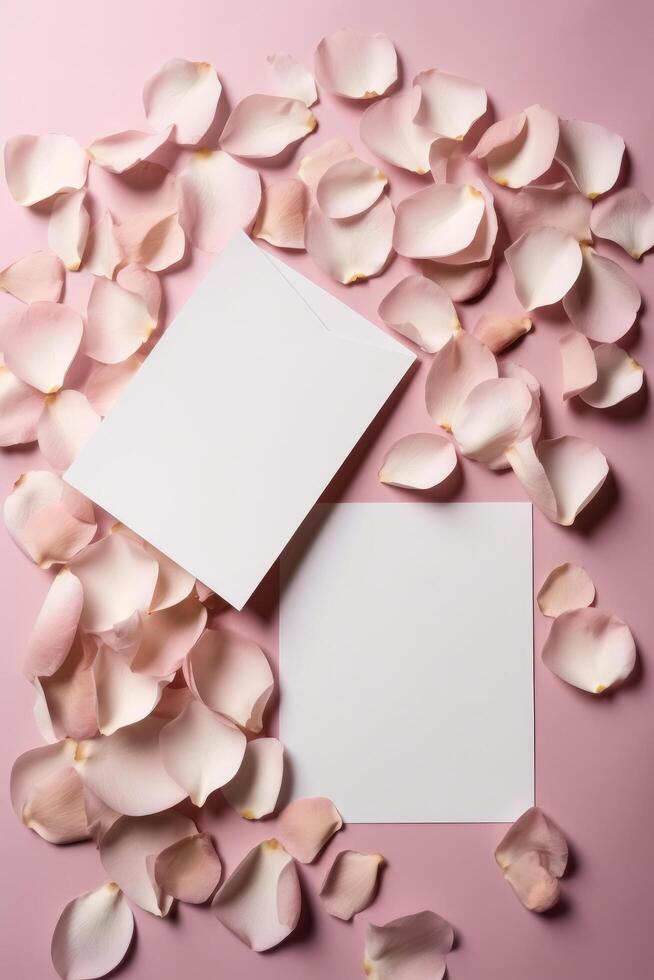 Rose pétales avec Vide papier. illustration ai génératif photo