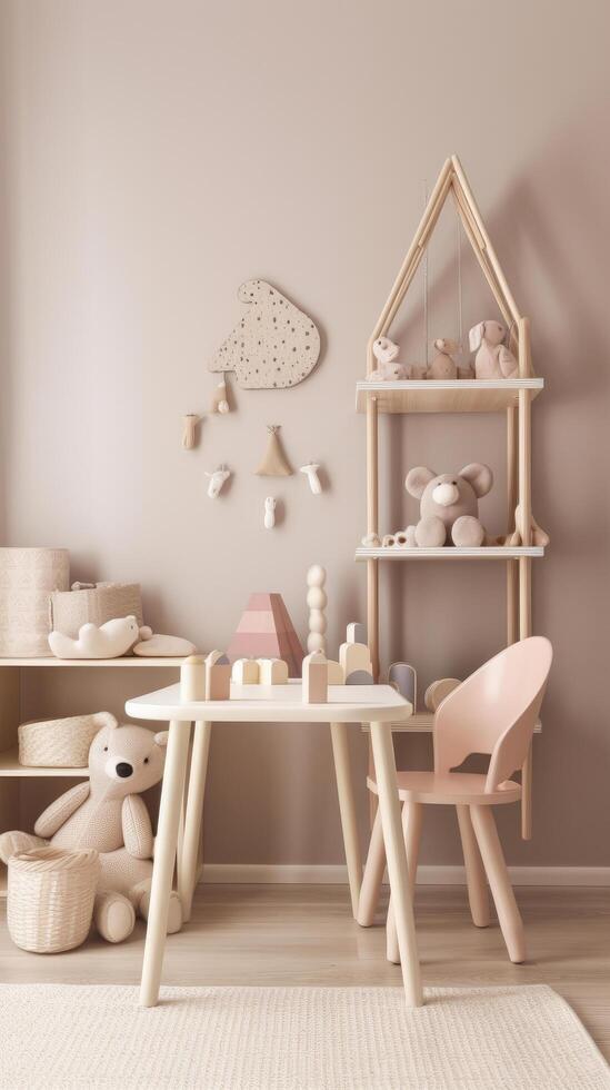 mignonne les enfants chambre. illustration ai génératif photo