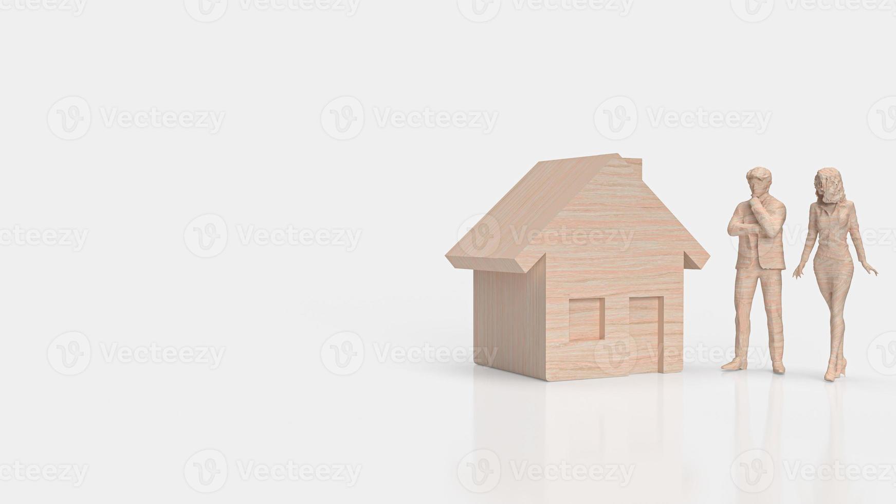 le Accueil bois et figure sur blanc Contexte pour propriété ou biens concept 3d le rendu photo