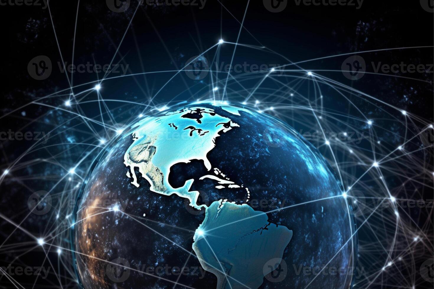 monde carte avec global La technologie social lien réseau avec lumières et points, génératif ai photo