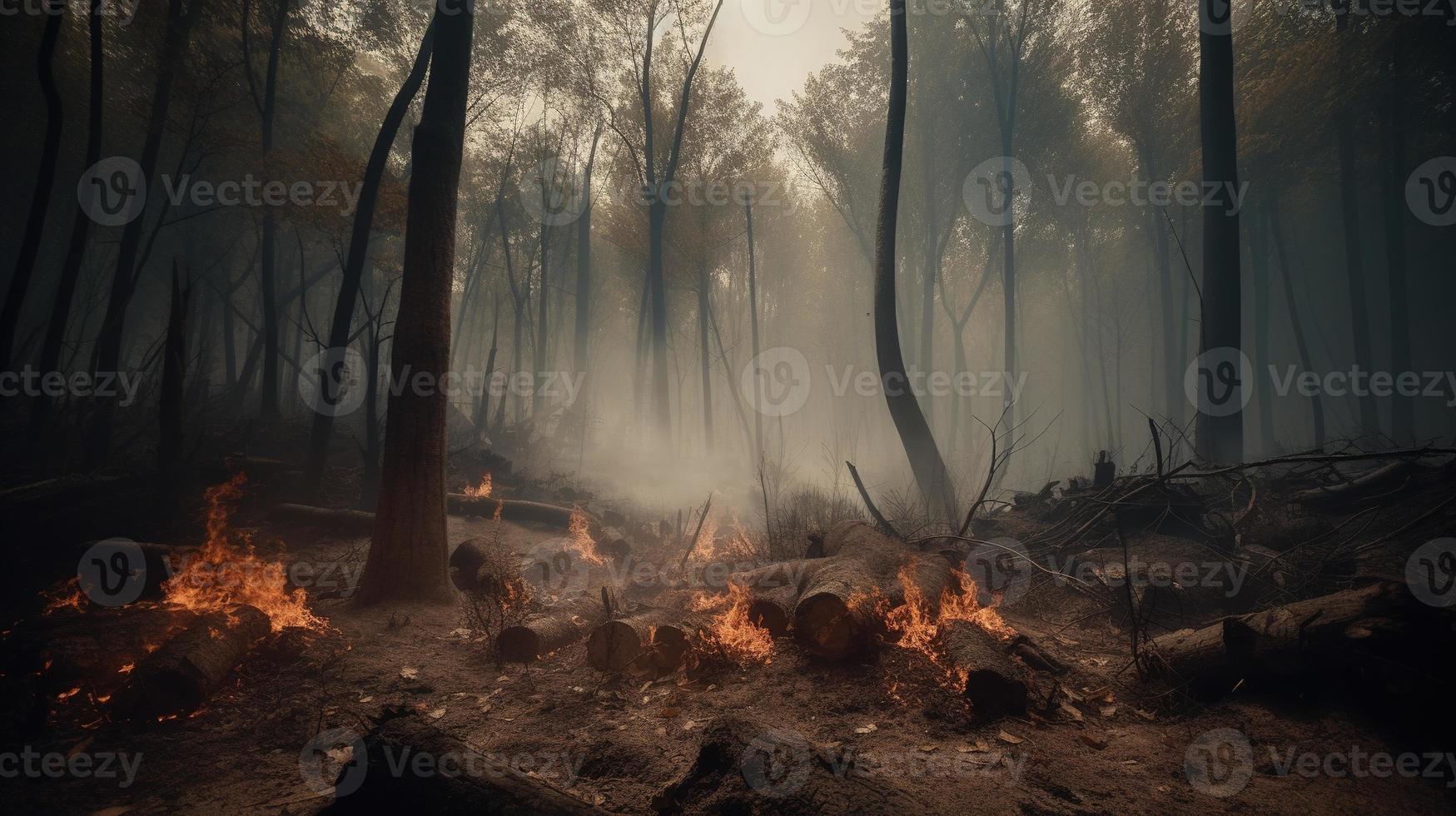 forêt Feu dans le forêt. le concept de catastrophe et écologie, brûlage sec herbe et des arbres dans le forêt photo