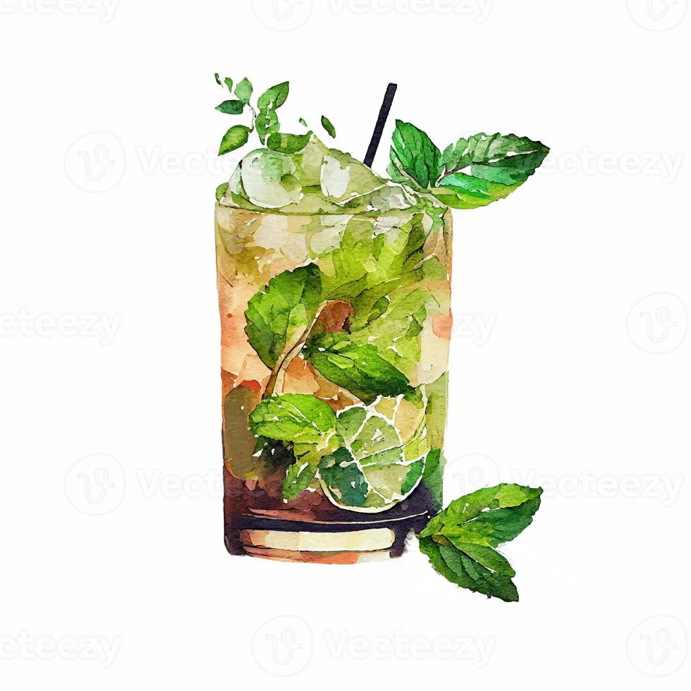 aquarelle Mojito cocktail. main tiré vecteur illustration. photo