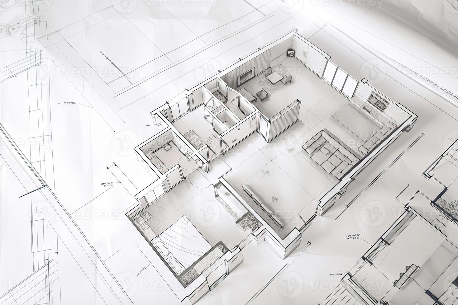 architectural planifier. technique projet de vivant chambre. génératif ai photo