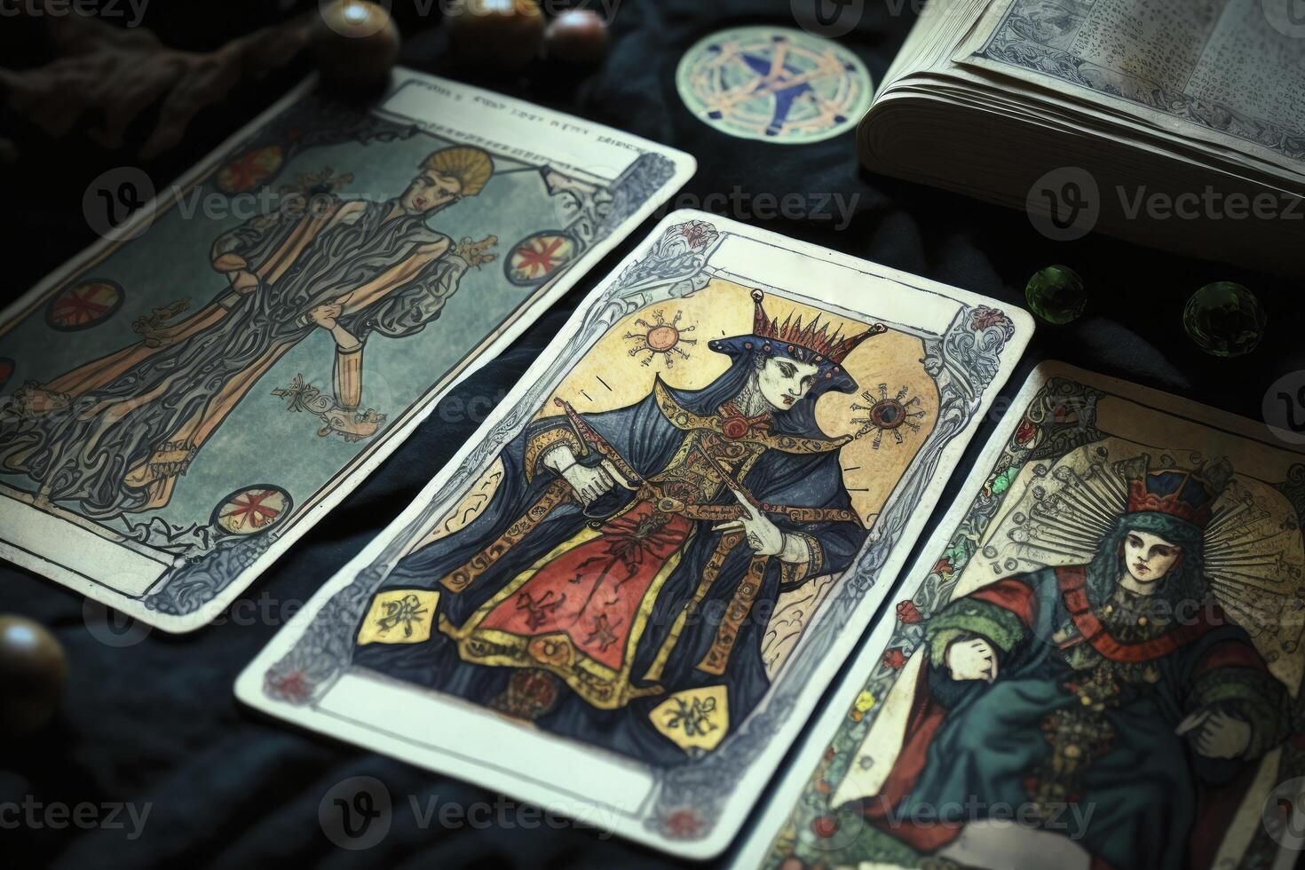 ensemble de tarot cartes. divination et fortune récit. génératif ai photo