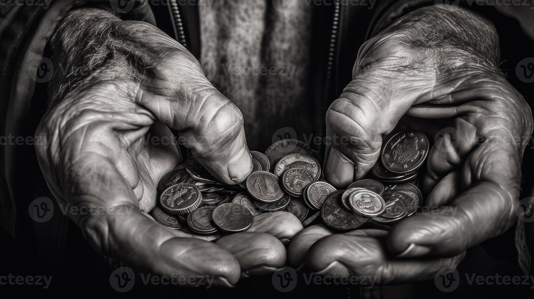 mains de un vieux femme demander pour Aidez-moi argent génératif ai photo