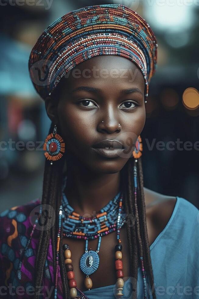 portrait de le Jeune femme de Kenya, établi avec génératif ai photo