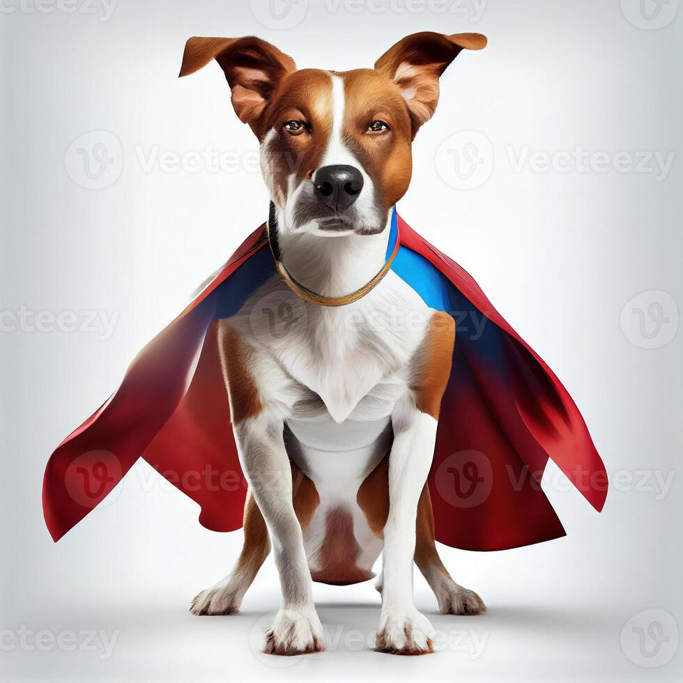 chien super-héros sur blanc arrière-plan, établi avec génératif ai photo
