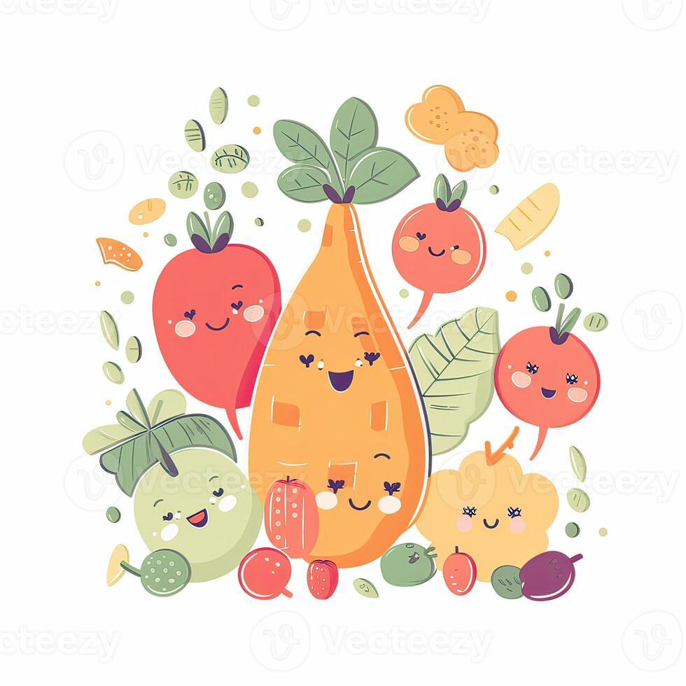 sans couture modèle avec légumes sans soudure modèle pouvez être utilisé pour T-shirt graphique, imprimer. vecteur illustration. génératif ai. photo