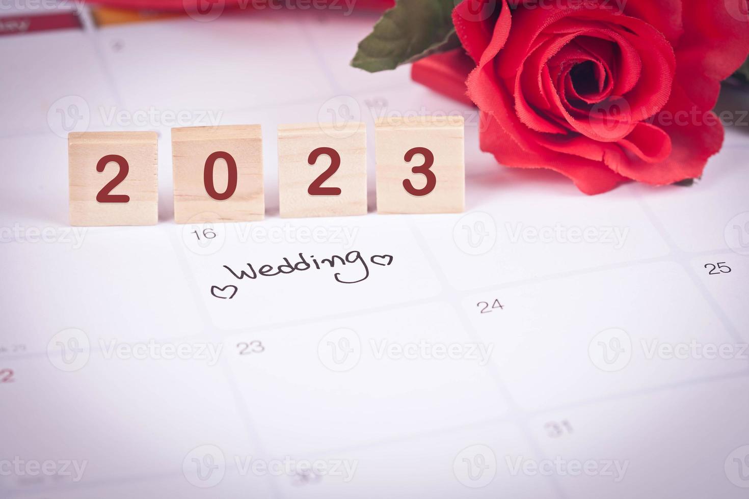 2023 plan mariage sur calendrier Contexte. photo