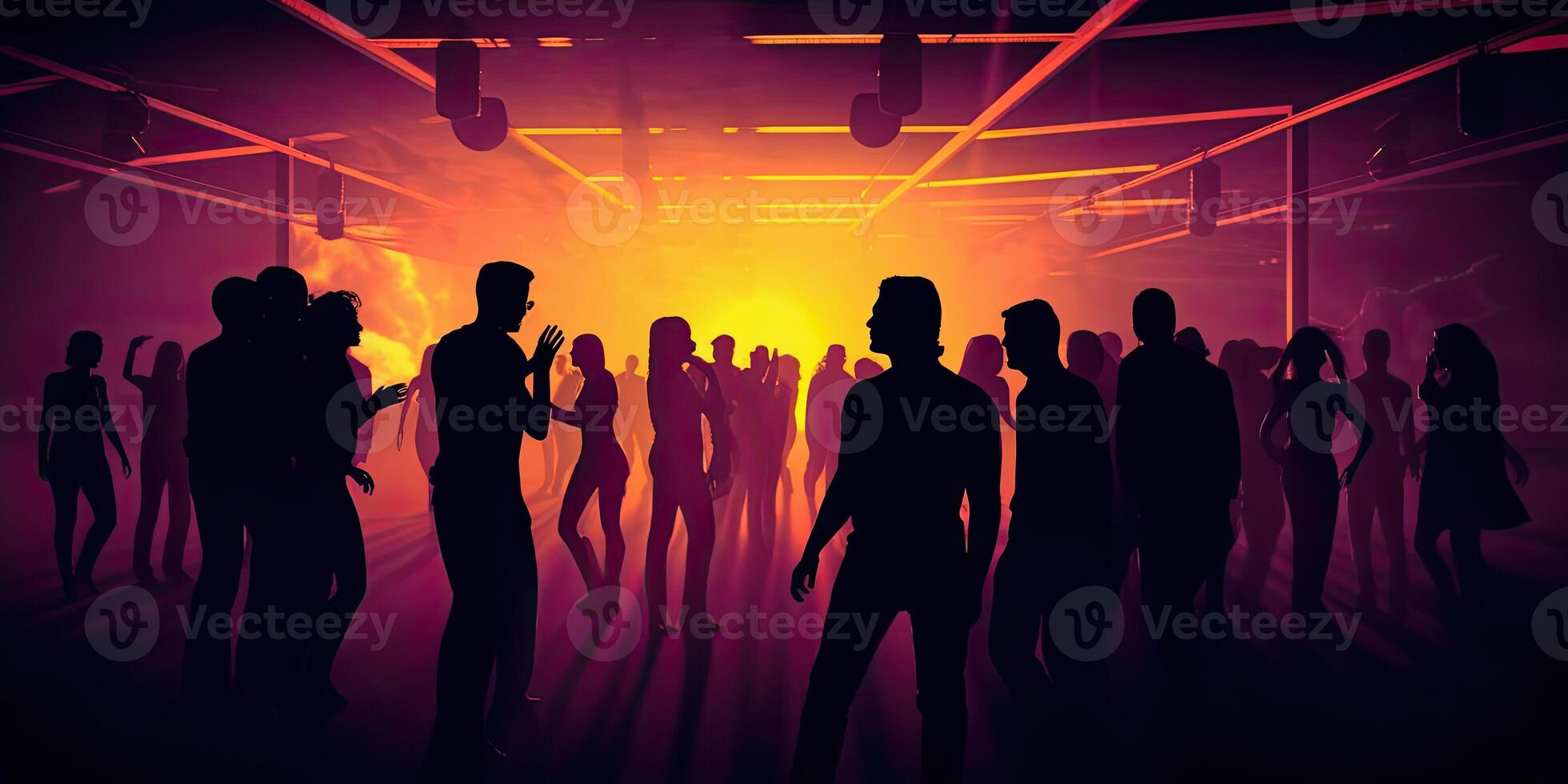 génératif ai illustration de une club paysage avec dansant gens silhouettes photo