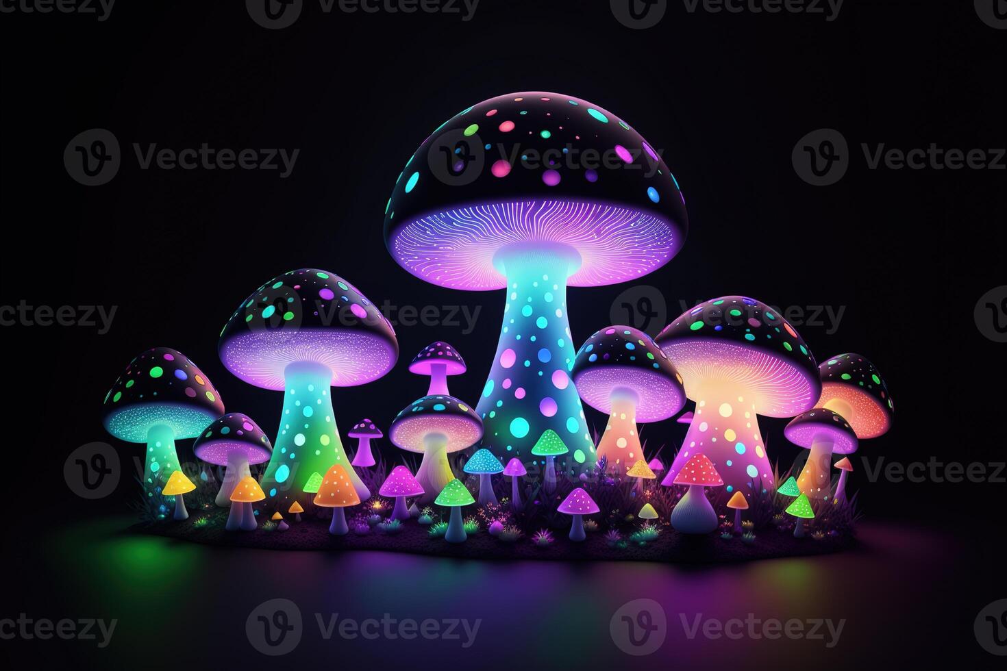 embrasé la magie champignon sur noir Contexte ai généré photo