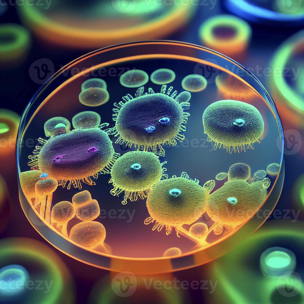 les bactéries et virus cellules pétri plat, ai génération photo