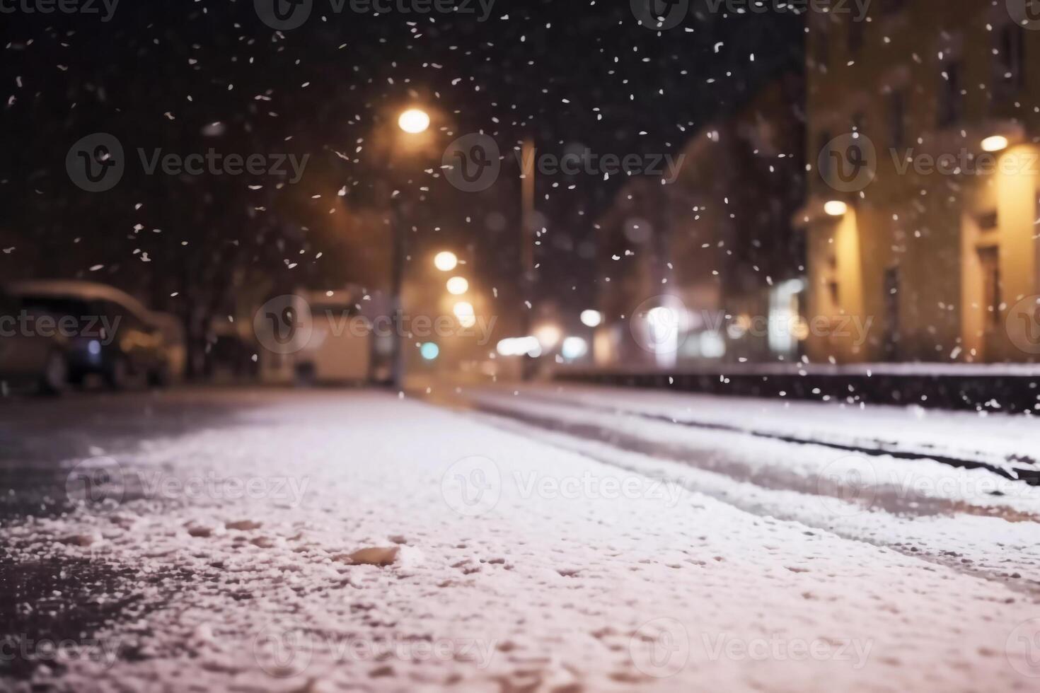 neigeux rue. neige fondu et neige dans le ville. ai généré photo