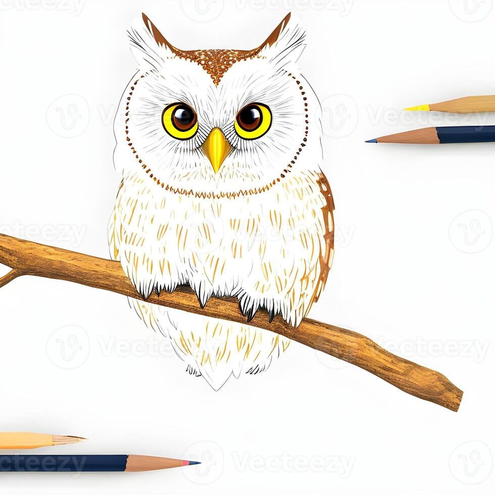 hibou dessin. le illustration a été établi en utilisant génératif ai. photo