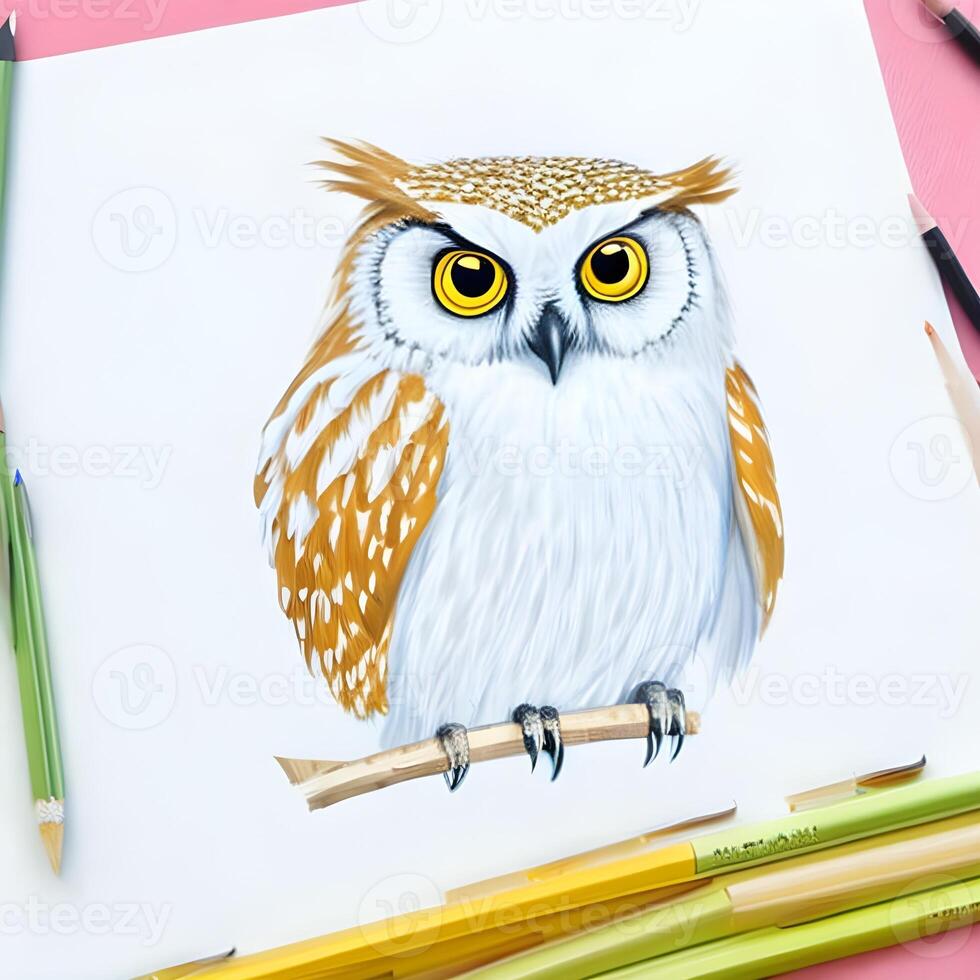 hibou dessin. le illustration a été établi en utilisant génératif ai. photo