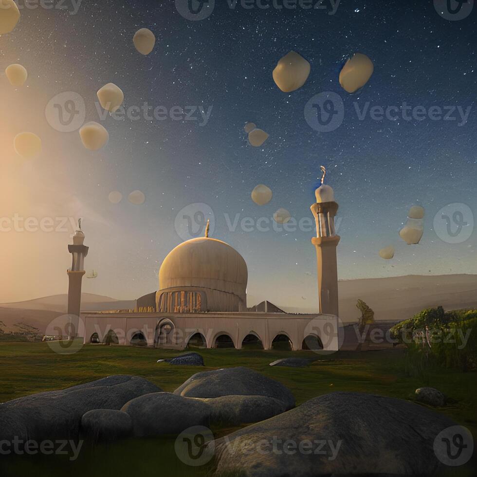 ai généré islamique prier mosquée arabe, eid mubarak photo