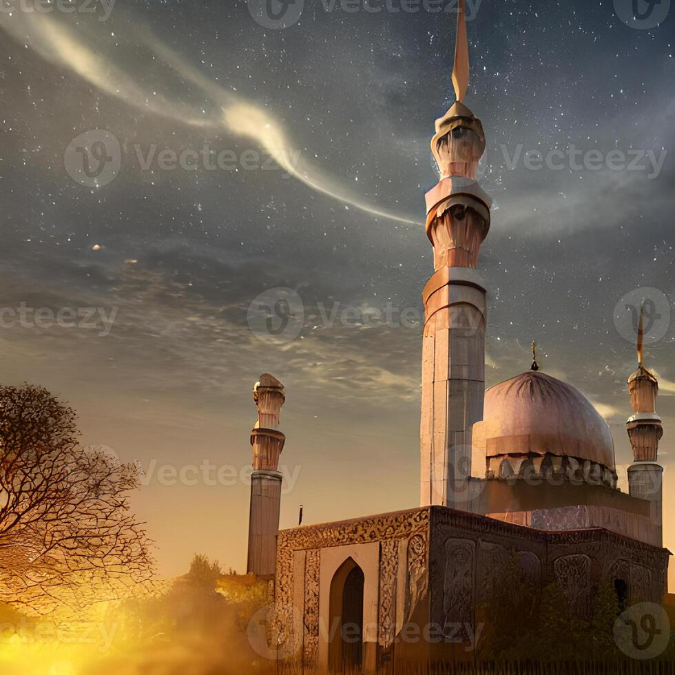 ai généré islamique prier mosquée arabe, eid mubarak photo