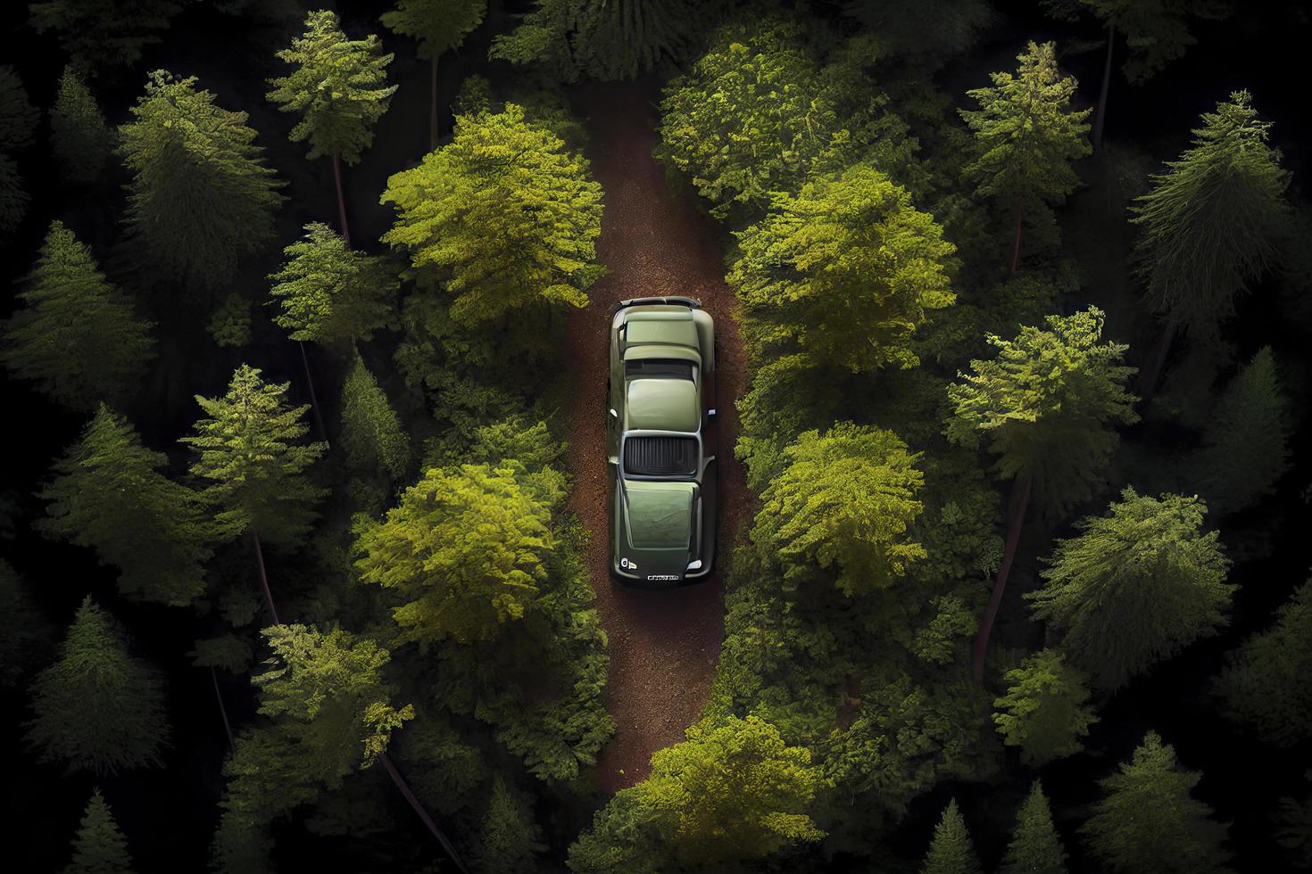 voiture conduite sur une courbée route sur une Montagne dans une forêt photo