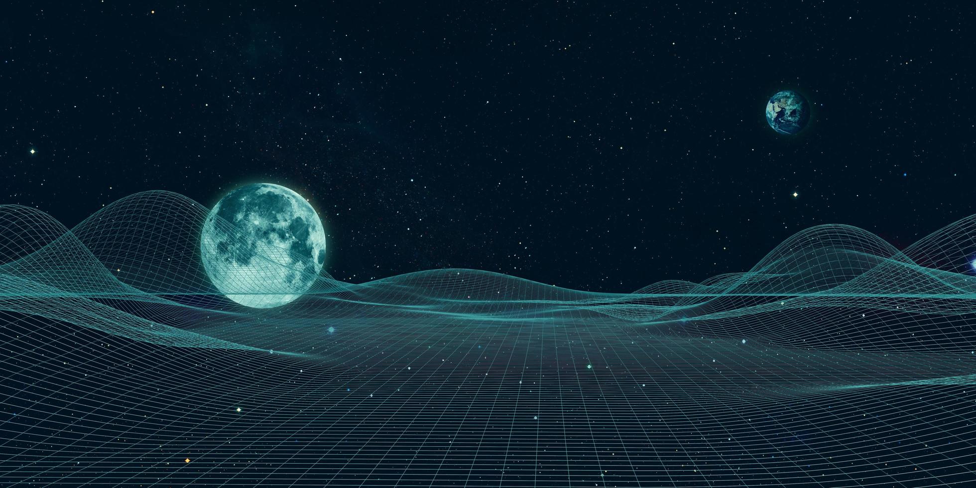 univers et lignes, grille du futur univers géométrique de l'intelligence artificielle, illustration 3d photo