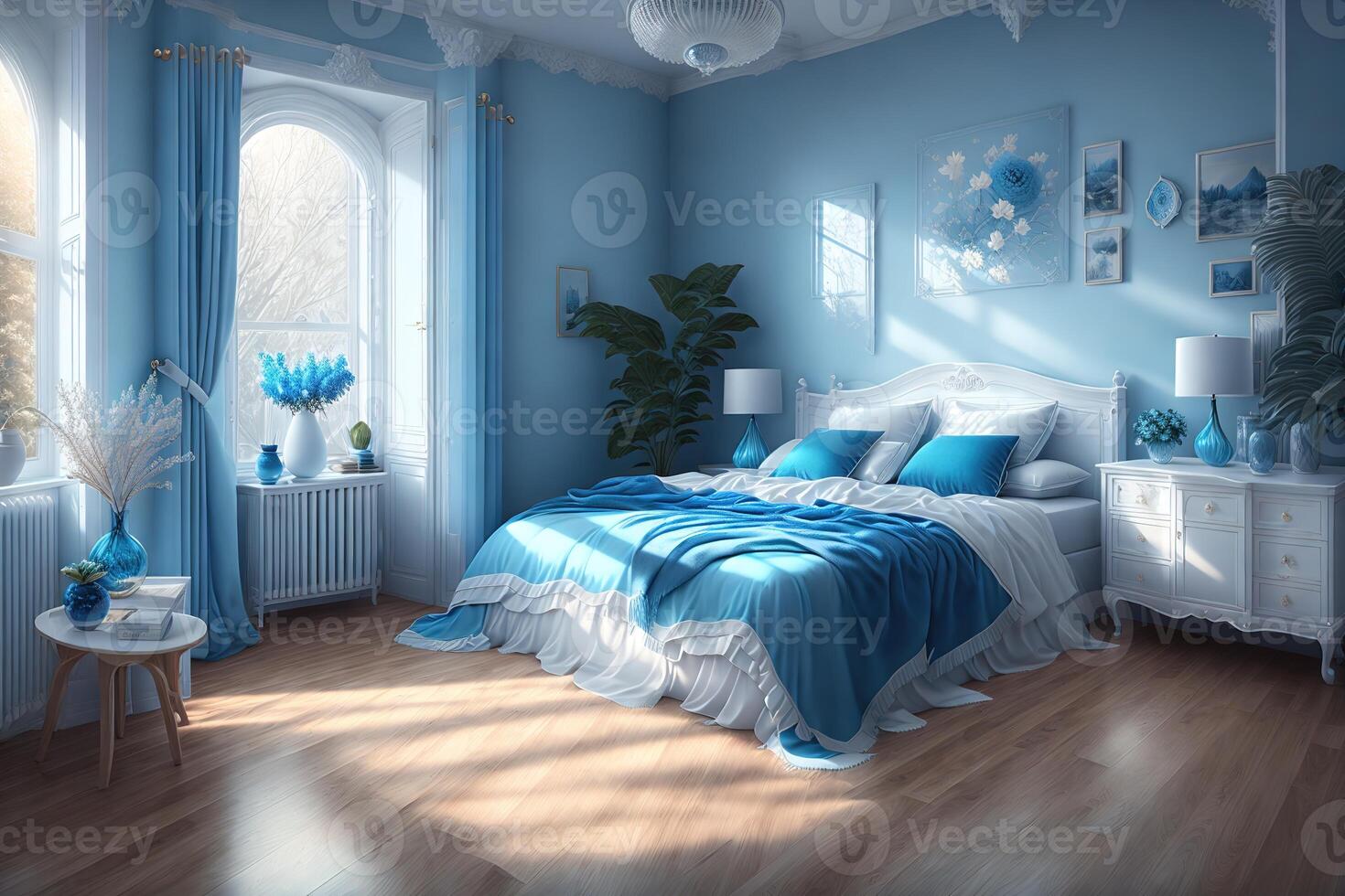 jolie bleu pièce intérieur par ai généré photo