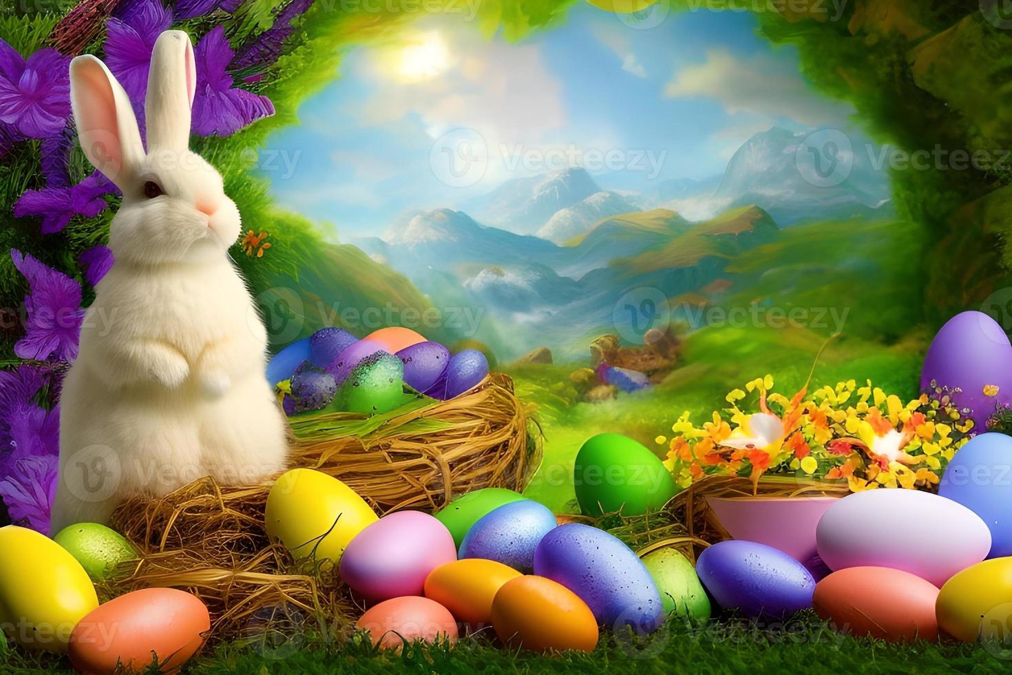 Pâques arrière-plan, content Pâques arrière-plan, Pâques journée arrière-plan, Pâques lapin, Pâques œuf, ai photo