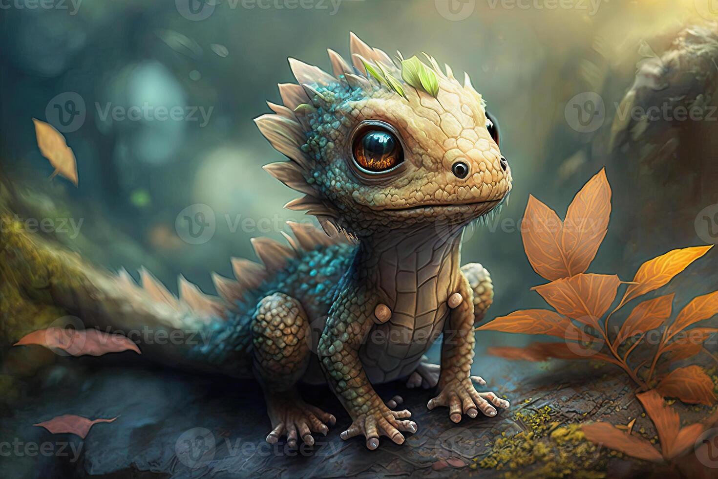 génératif ai illustration de une mignonne Jeune dragon photo