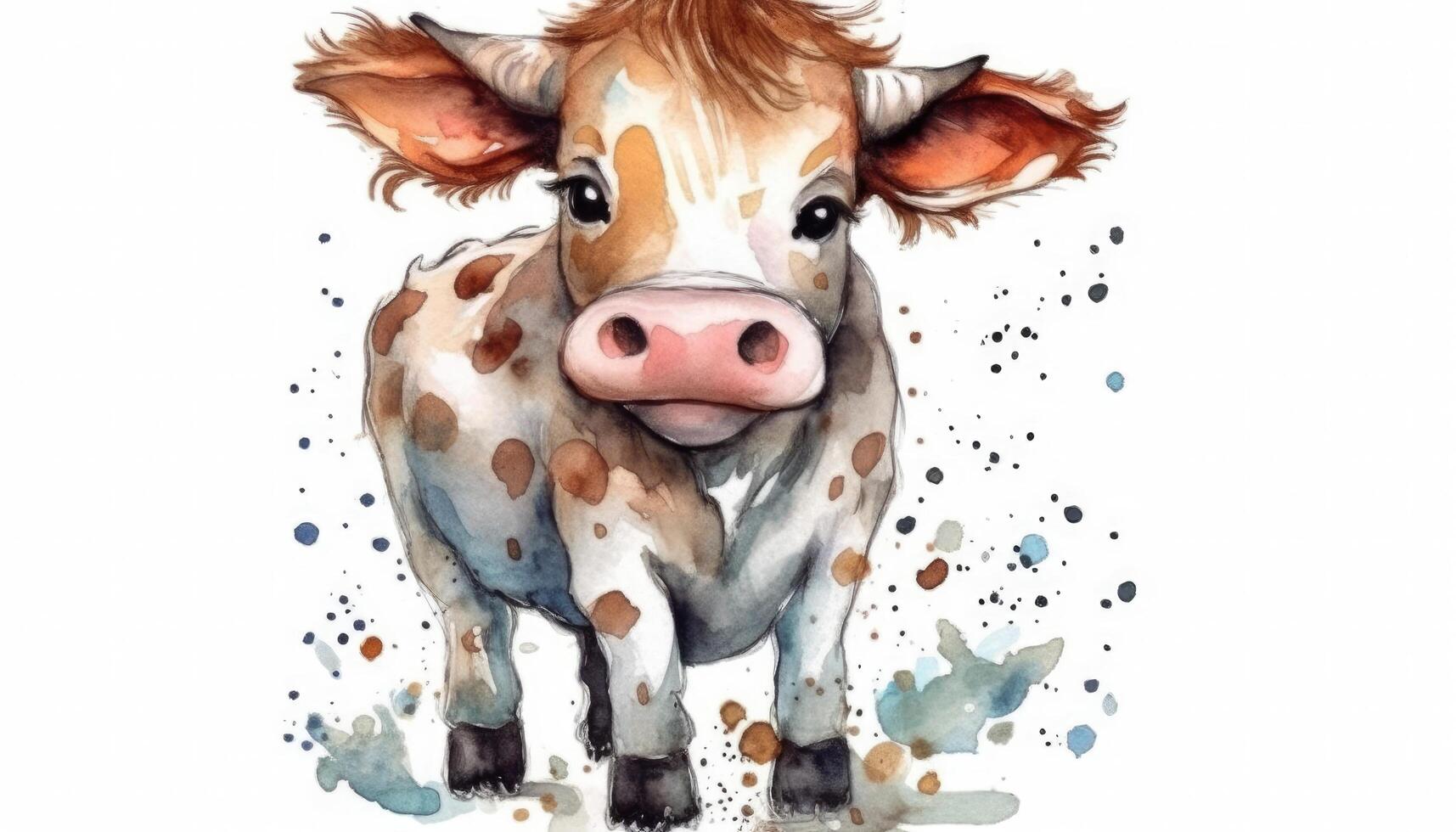 aquarelle mignonne vache blanc Contexte avec génératif ai photo