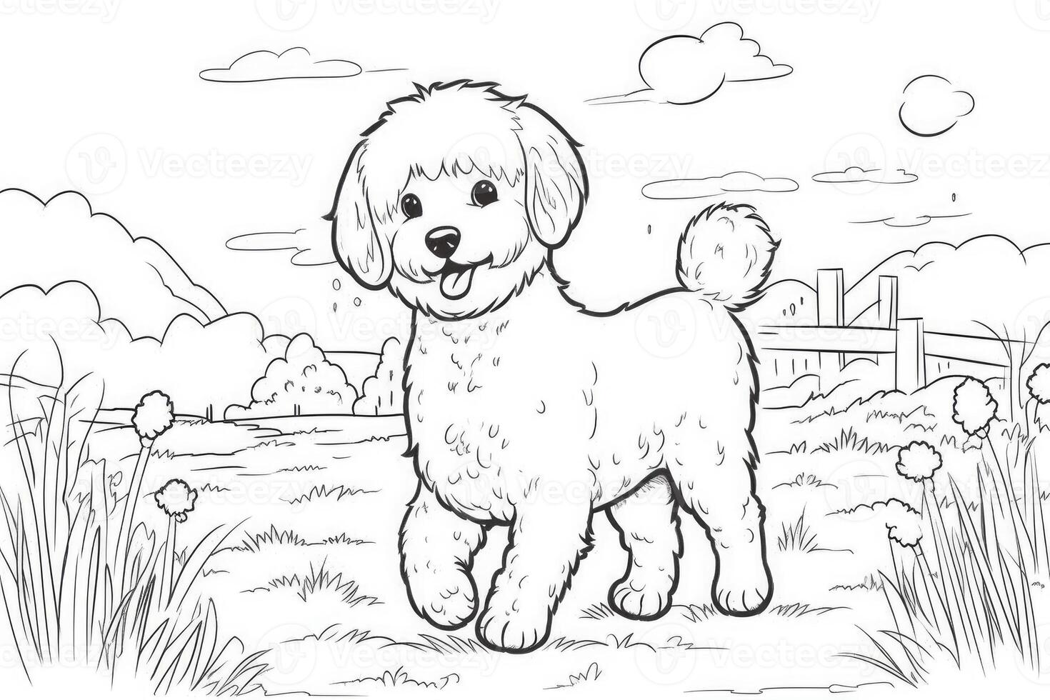 coloration page contour de dessin animé mignonne peu chiot chien. illustration coloration livre pour enfants. génératif ai photo