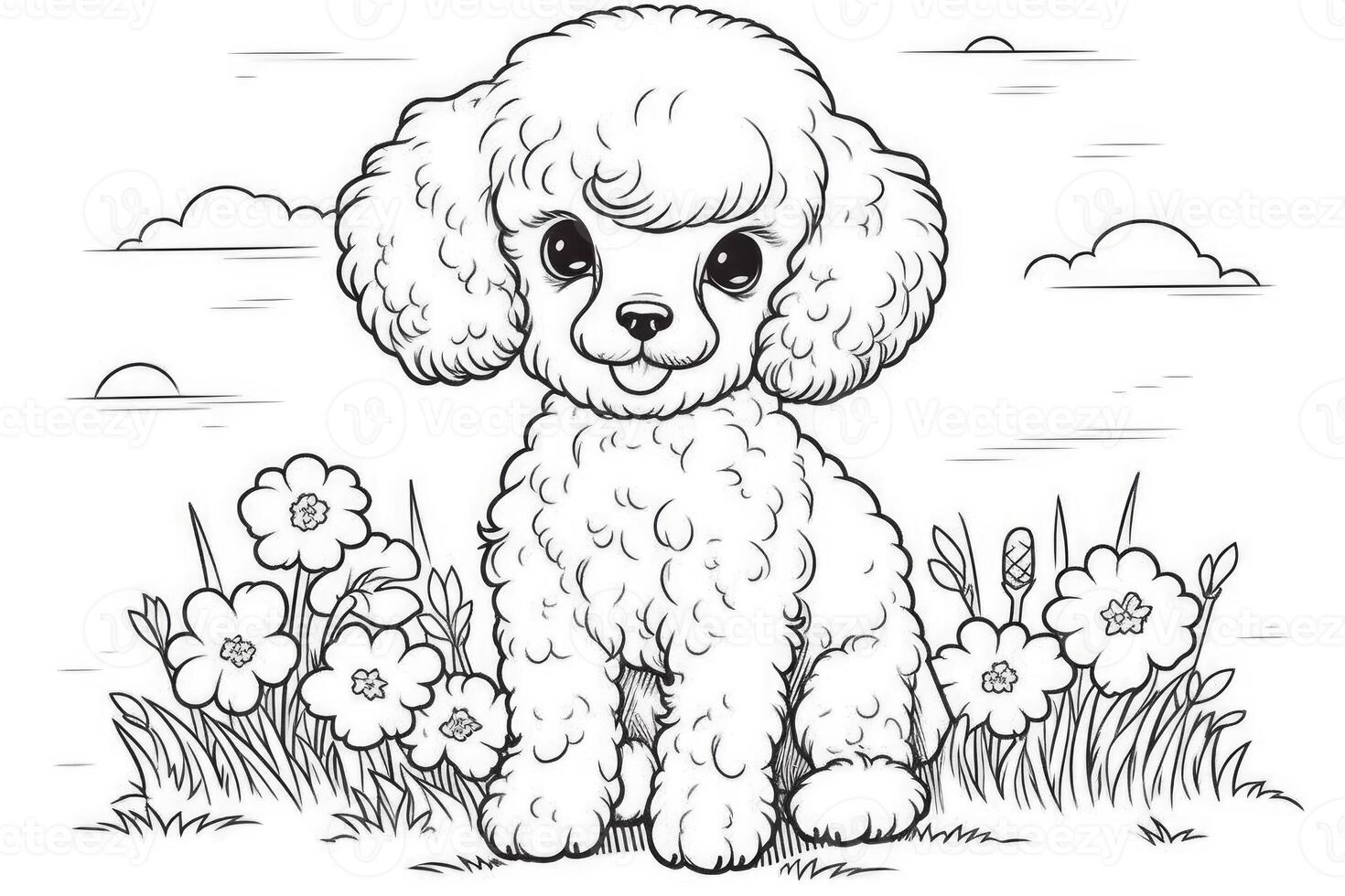 coloration page contour de dessin animé mignonne peu chiot chien. illustration coloration livre pour enfants. génératif ai photo