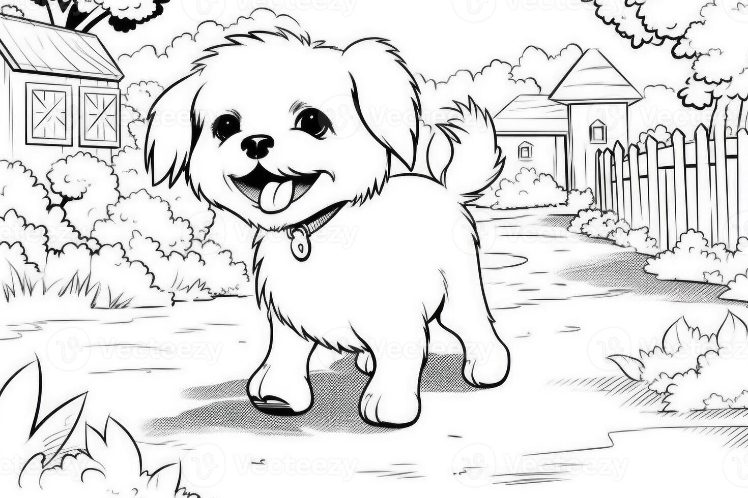 coloration page contour de dessin animé mignonne peu chiot chien. illustration coloration livre pour enfants. génératif ai photo