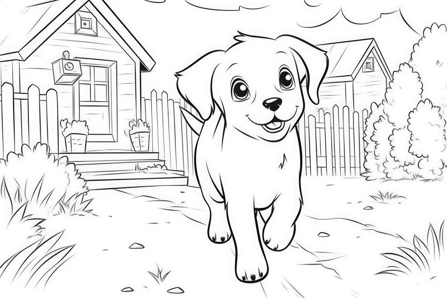 coloration page contour de dessin animé mignonne peu chiot chien. illustration coloration livre pour enfants. génératif ai photo