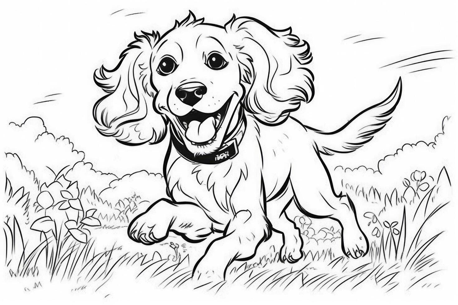 coloration page contour de dessin animé mignonne peu chiot chien. illustration coloration livre pour enfants. génératif ai photo