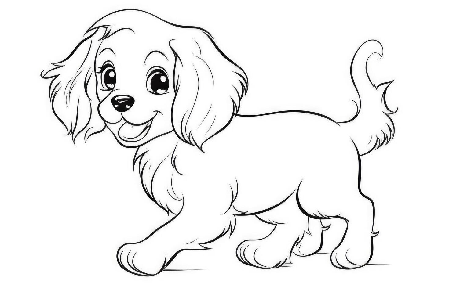 coloration page contour de dessin animé mignonne peu chiot chien. illustration coloration livre pour enfants. génératif ai photo