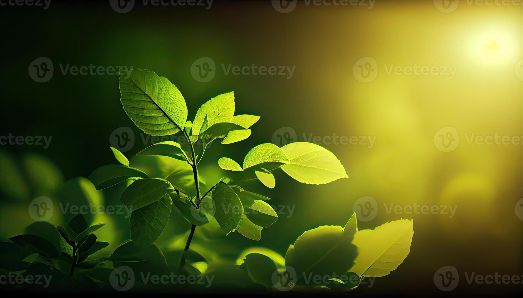 vert feuilles de une arbre contre le ciel. Soleil doux lumière par le vert feuillage de le arbre. printemps Naturel Contexte. Frais vert feuilles. génératif ai photo