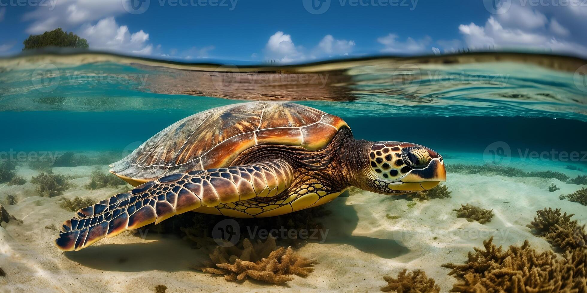 mer tortue proche en haut fond d'écran, ai généré photo