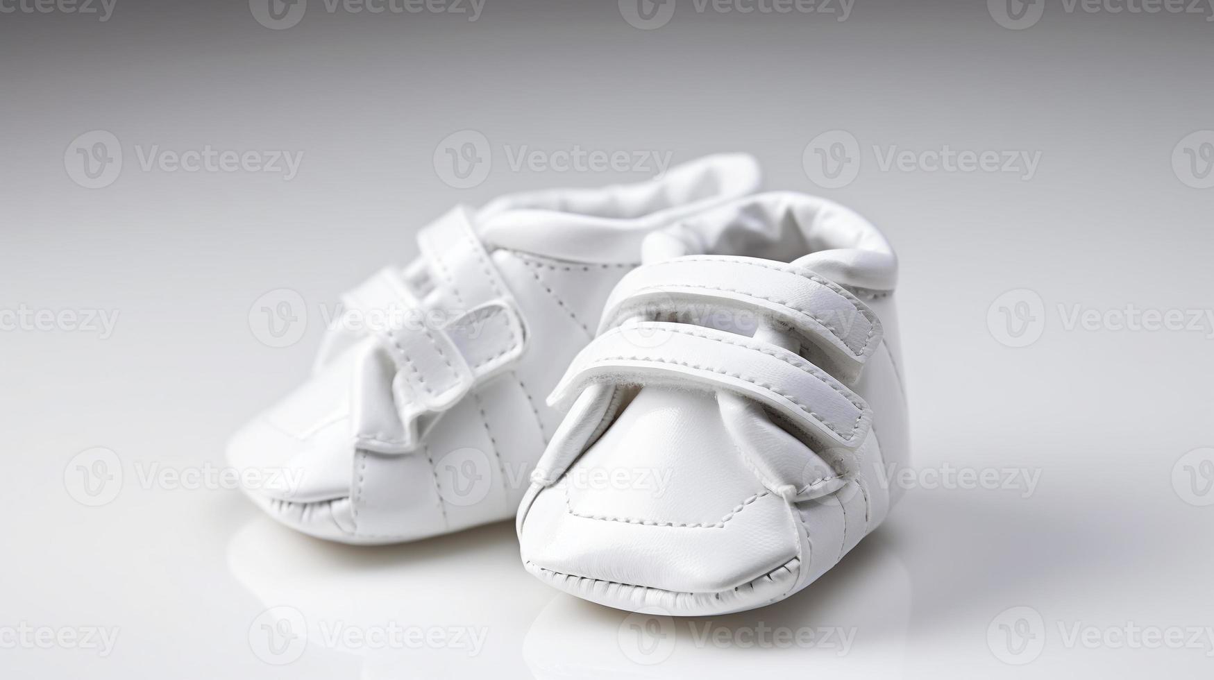 une paire de blanc bébé garçon des chaussures isolé sur blanc Contexte. photo