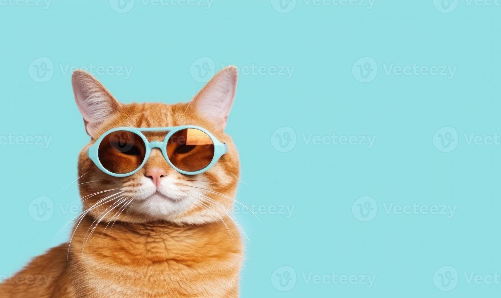 portrait de marrant chat portant des lunettes de soleil sur bleu Contexte photo