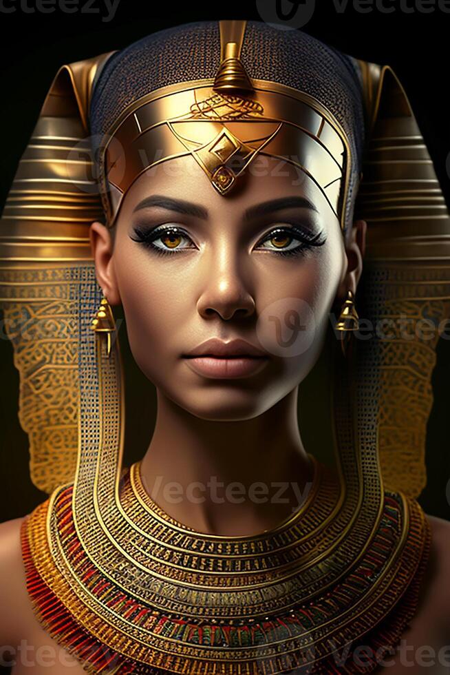 hathor, portrait de une femme reine de ancien egypte.générative ai photo