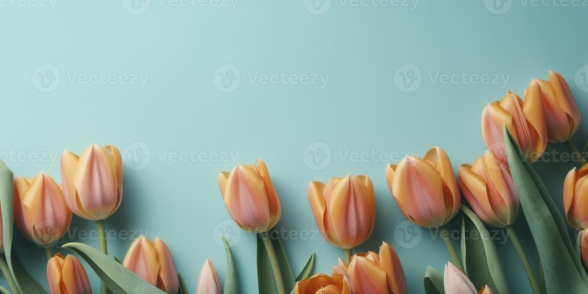 Orange tulipes sur le bleu arrière-plan, établi avec génératif ai photo