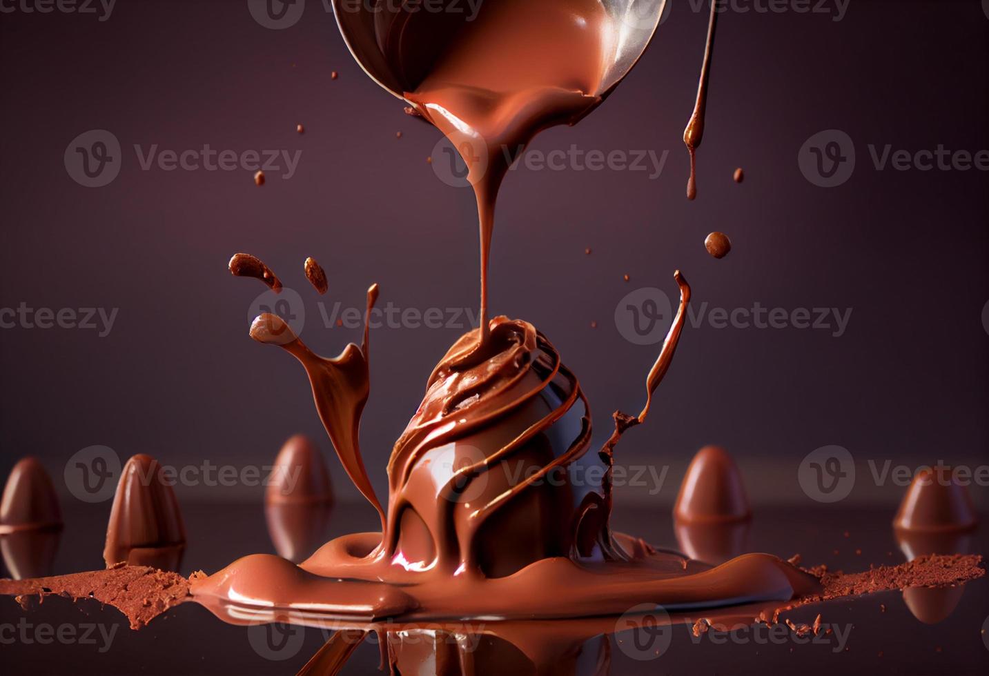 des chocolats goutte dans liquide cacao Chocolat. produire ai. photo