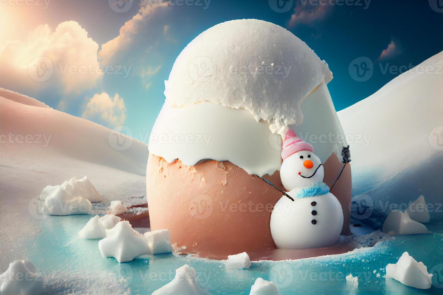 bonhomme de neige dans un la glace crème calcul, chute hiver été concept. produire ai photo