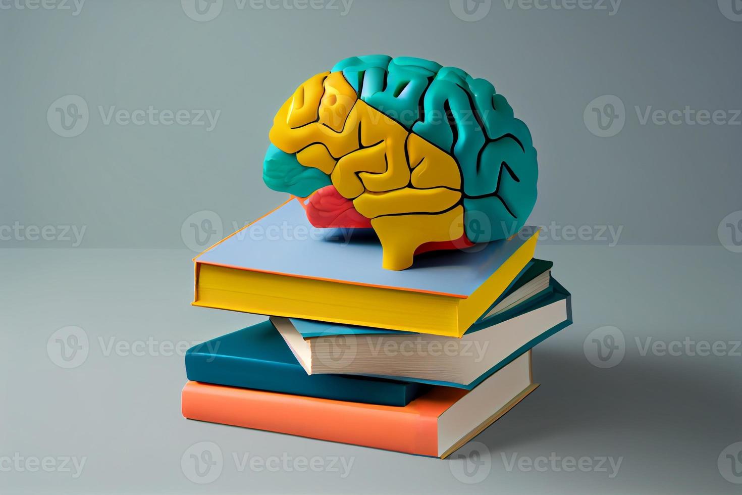 Humain cerveau avec livres, soi se soucier et mental santé concept, positif attitude, Créatif esprit. produire ai photo