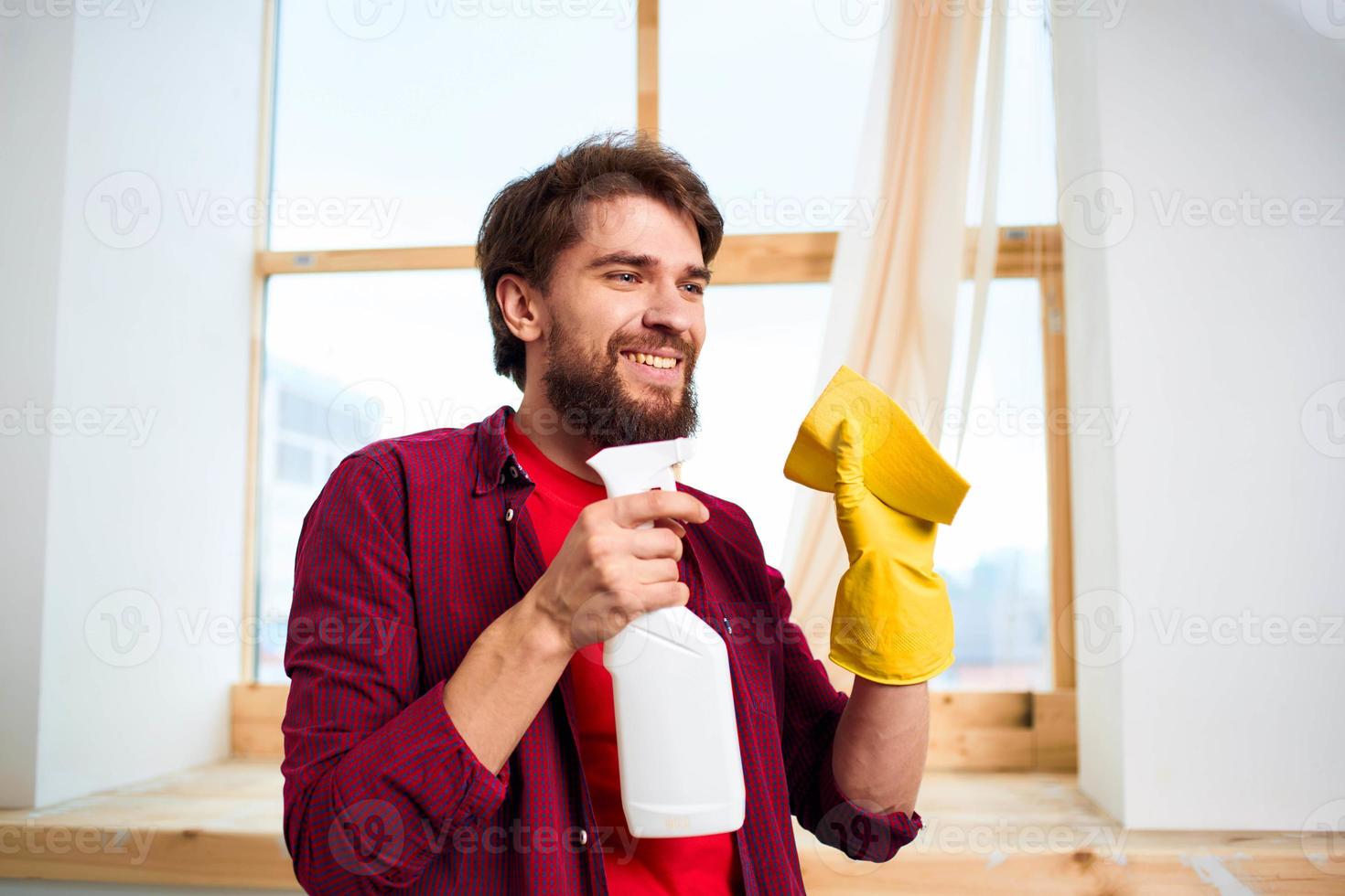 nettoyeur caoutchouc gants détergent fenêtre nettoyage mode de vie un service professionnel photo