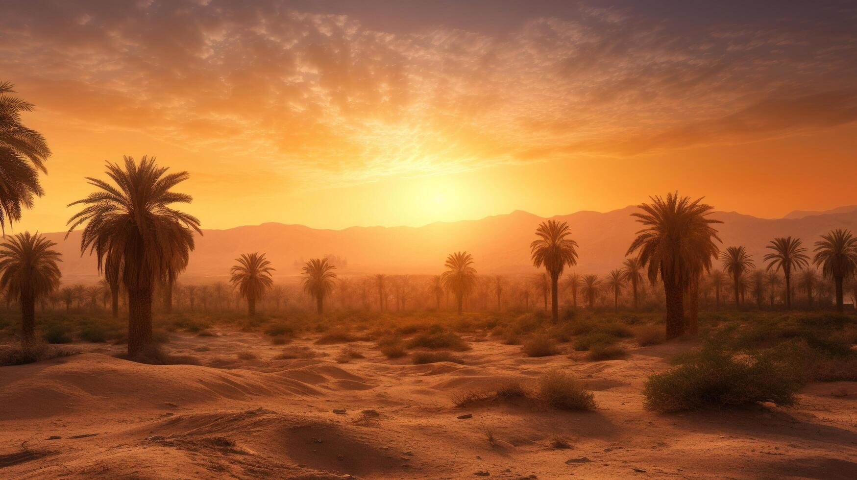 le coucher du soleil dans le désert ai généré photo