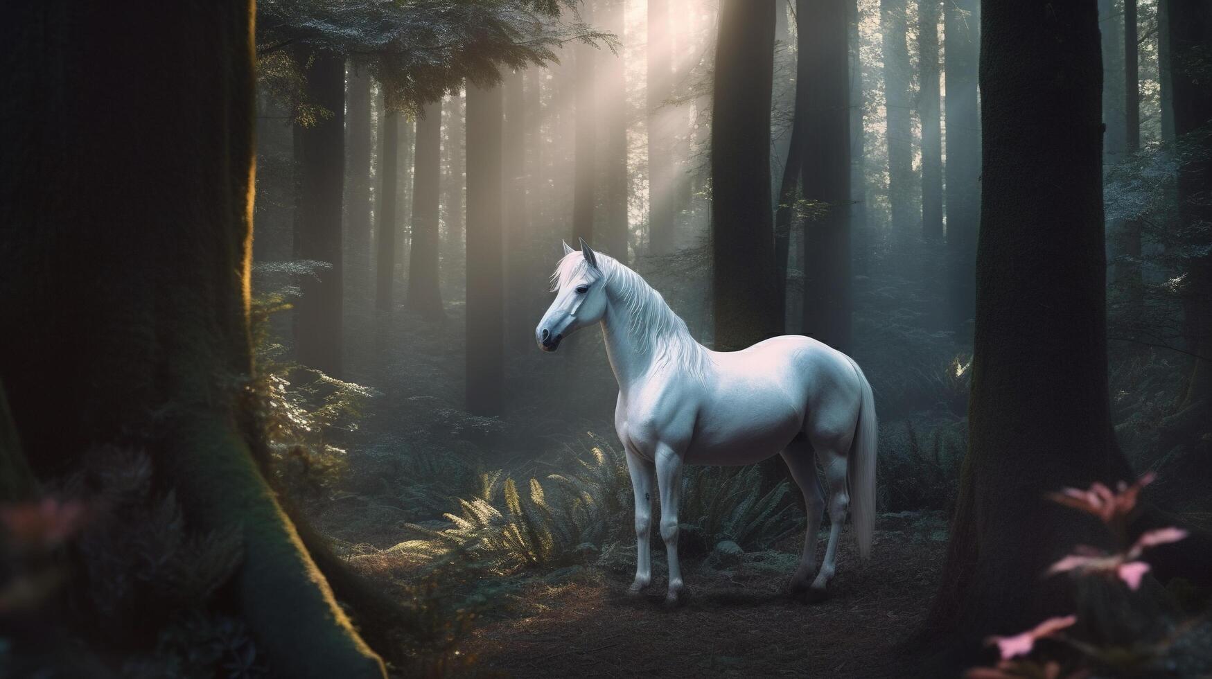 blanc cheval dans le champ ai généré photo