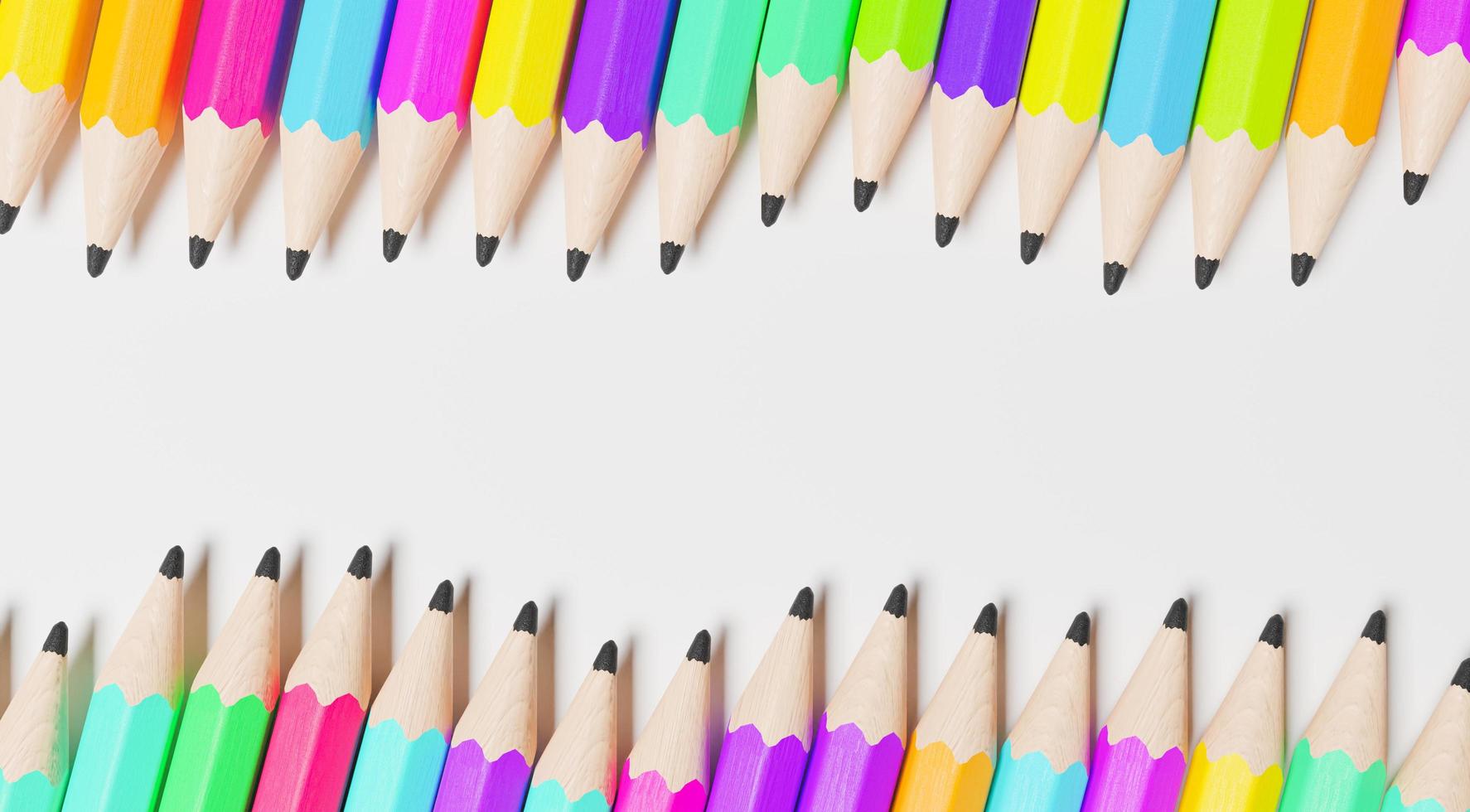 rangées ondulées de crayons en bois de toutes les couleurs, rendu 3d photo
